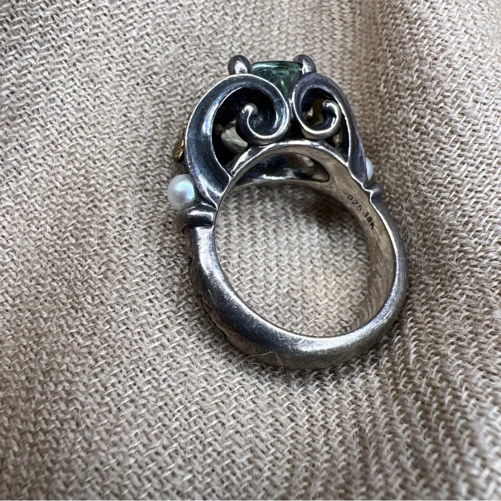 Ann king sterling silver 18K green amethyst/prasiolite pearl butterfly ring - Picture 8 of 16